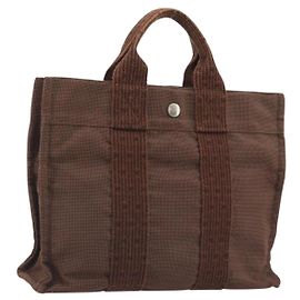 Hermès HERMES Her Line PM Hand Bag Canvas Brown Silver Auth 192649A