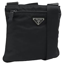 Bolso de hombro PRADA Nylon Negro Plata Auth hk4000A