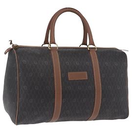 Christian Dior Boston Bag Honeycomb Canvas PVC Schwarz Gold Auth 193070
