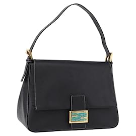 Borsa a tracolla FENDI Mamma Baguette in pelle nera con dettagli dorati Auth yk20691SAM