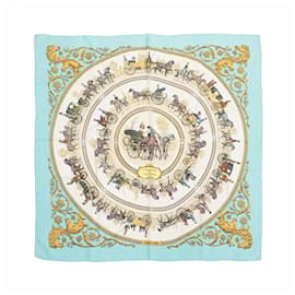 Hermès Carré 90 "LA PROMENADE DE LONGCHAMPS" Seidentuch in Blau