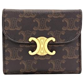 Celine Small Flap Wallet Triomphe in Braun PVC - Céline