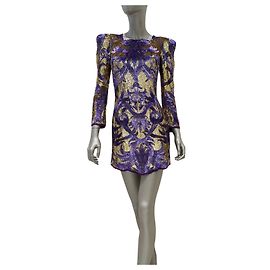 Mini abito in seta con paillettes decorate Balmain FR 38 Usato