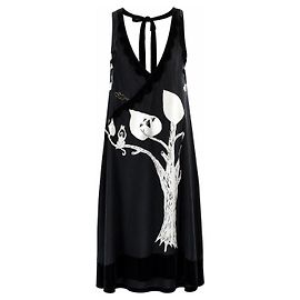 Tsumori Chisato Vestido Halter de Seda Estampa Árvores e Macacos