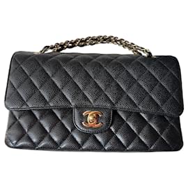 Borsa Chanel Classic Flap Media in Pelle Caviar Nera