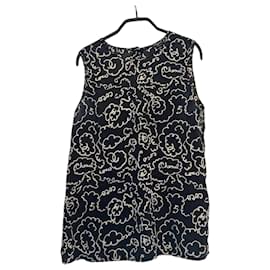 Chanel Top in seta nero con stampa camelia