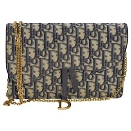 CHRISTIAN DIOR Pochette portefeuille à chaîne Saddle en jacquard Oblique bleu - Christian Dior