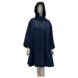 Abrigo oversize con capucha de cachemira azul marino Christian Dior Talla 38 Segunda mano