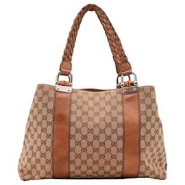 Borsa shopper Gucci Monogram Canvas Bamboo