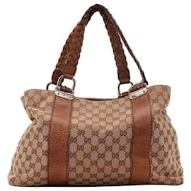 Gucci Monogramm-Canvas und Leder Tote Bag