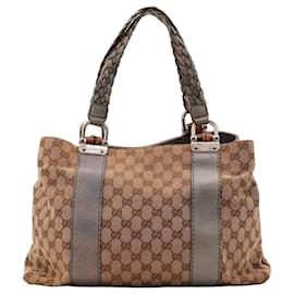Borsa shopper Gucci Monogram Canvas Bamboo