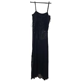 Jean Paul Gaultier Vestido Largo Negro de Seda Detalles Corsé