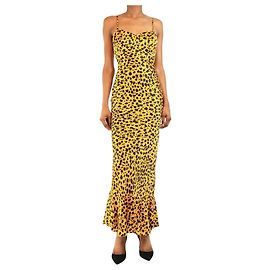Autre Marque Gelbes Seidenkleid mit Leopardenmuster - Größe UK 6