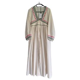 Autre Marque Arizona Love besticktes Maxikleid aus elfenbeinfarbener Baumwolle