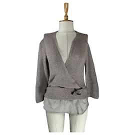 Fabiana Filippi Strickjacke Wickeloptik braun & weiß