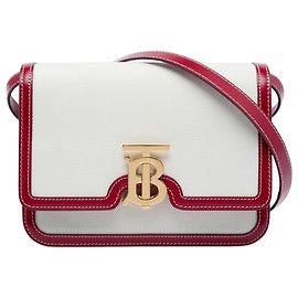 Burberry White Small Canvas TB Flap Crossbody