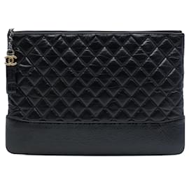 Chanel Black Large Aged Calfskin Gabrielle O Case Clutch