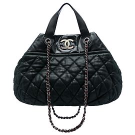 Borsa Chanel Black Large Quilted Iridescent Calfskin In The Mix