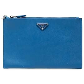 Clutch Wristlet in Saffiano blu Prada