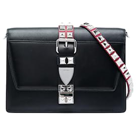 Prada Black City Calf and Saffiano Studded Elektra Crossbody