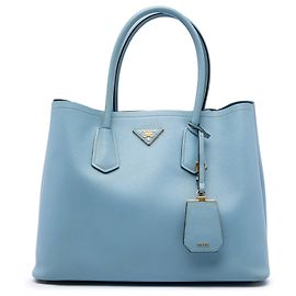 Prada Blue Large Saffiano Cuir Double Satchel