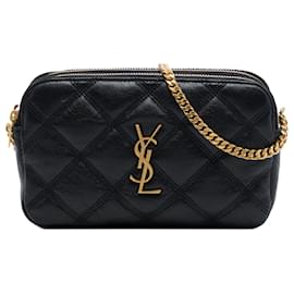 Saint Laurent Borsa a tracolla Becky Mini in agnello trapuntato nero con doppia zip