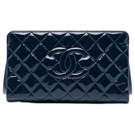 Chanel Blue CC Quilted Patent Timeless Clutch