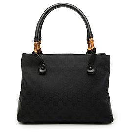 Tote de lona GG preta com alças de bambu Gucci