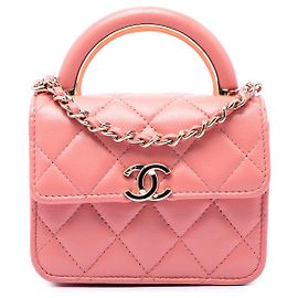 Chanel Pink Mini Lambskin Paris Le19M Charming Top Handle Flap