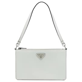 Borsa a tracolla in pelle spazzolata bianca Prada