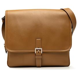 Borsa messenger Prada in Saffiano marrone con fibbia