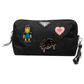 Pochette da polso Prada Black Tessuto Robot Pins