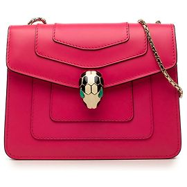 Bulgari Bvlgari Pink Small Leather Square Serpenti Forever Chain Crossbody