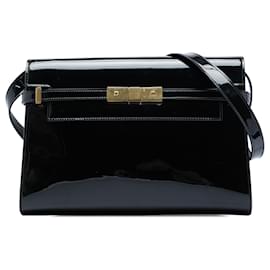 Borsa a tracolla Manhattan in vernice nera media Saint Laurent