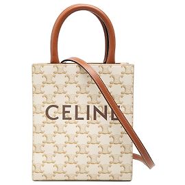 Céline Bolso Cabas Vertical Mini Triomphe en Lona Recubierta Celine Blanco