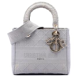 Dior Gris Lona Cannage Lady D Lite Tamaño Medio