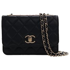 Chanel Portafoglio con catena Black Mini in agnello trapuntato Trendy CC