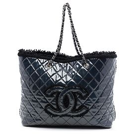 Chanel Black Large Quilted Tweed und PVC Funny Tote