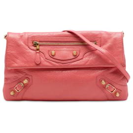 Clutch a bustina Balenciaga Pink Lambskin Motocross Giant 12 con tracolla