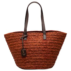 Saint Laurent Panier Basket Shopper Tote aus braunem Raffia, Größe Medium