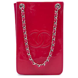 Portacellulare a tracolla Chanel Pink CC Patent