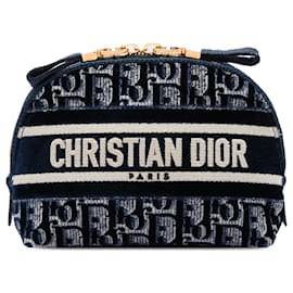 Pochette cosmetici in velluto ricamato Blue Oblique di Dior