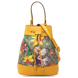 Borsa a secchiello Gucci Beige Small GG Supreme Flora Ophidia