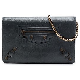 Portafoglio con catena Balenciaga Gray Lambskin Motocross Giant 12
