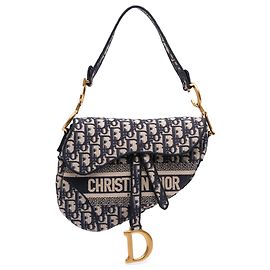 Borsa Saddle in tela ricamata Dior Blue Oblique
