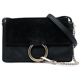 Chloé Faye Crossbody in scamosciato e pelle di vitello nero, piccola