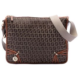 Fendi Beige Zucchino Canvas F Charm Crossbody