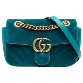 Borsa a tracolla Gucci Blue Small GG Marmont Matelasse Velvet