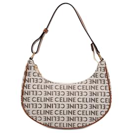 Celine Ava Schultertasche aus braunem Canvas mit Logo, Größe Medium - Céline