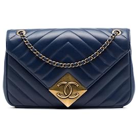 Chanel Blue Chevron Lambskin Pyramid CC Flap